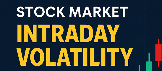 Stock Market Intraday Volatility thumbnail showing a candlestick chart with upward yellow line and bold text reading ‘5 Proven Strategies Traders Use Today’ — Trading Shastra Academy educational graphic.